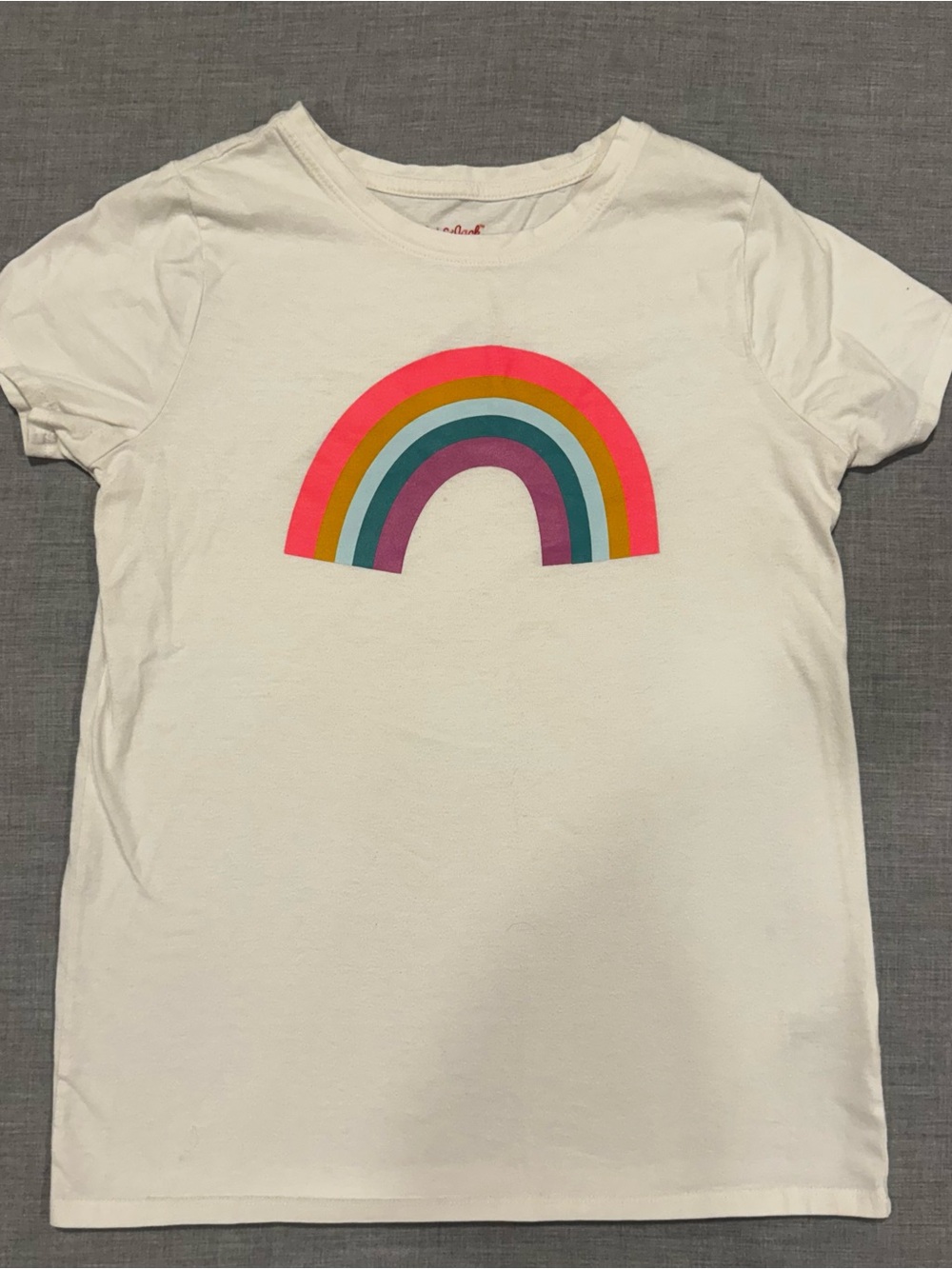 Cat & Jack Girls White Rainbow Graphic T-Shirt Size XL 14/16 Short Sleeve Tee